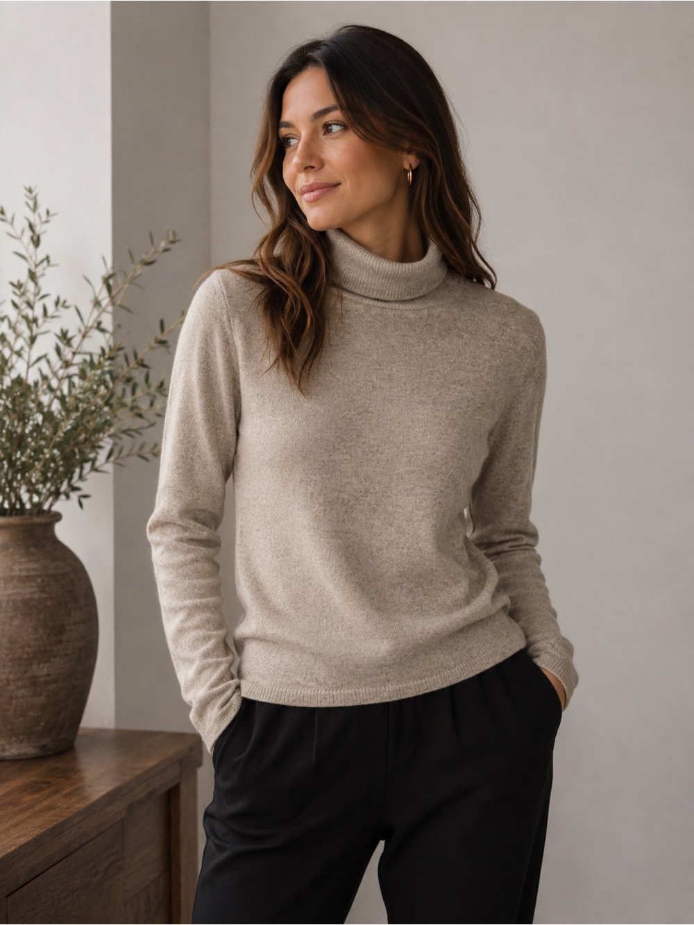IN CASHMERE beige luxurious capsule Turtleneck Women’s Sz M